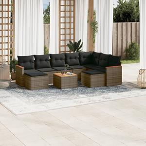 VidaXL 10-delige Loungeset met kussens poly rattan grijs