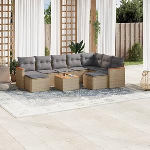 VidaXL 10-delige Loungeset met kussens poly rattan beige