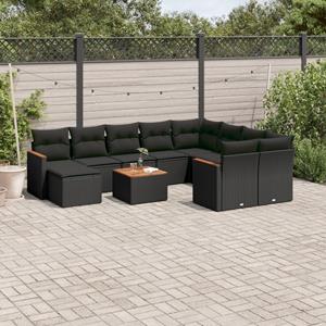 VidaXL 11-delige Loungeset met kussens poly rattan zwart