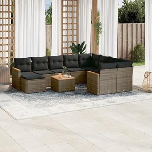 VidaXL 11-delige Loungeset met kussens poly rattan grijs