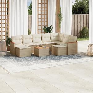 VidaXL 10-delige Loungeset met kussens poly rattan beige