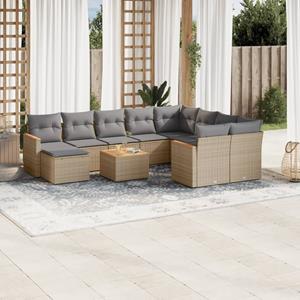 VidaXL 11-delige Tuinset met kussens poly rattan beige