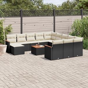 VidaXL 13-delige Loungeset met kussens poly rattan zwart