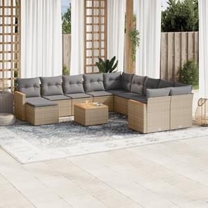 VidaXL 12-delige Loungeset met kussens poly rattan beige