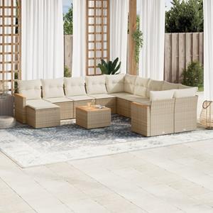 VidaXL 12-delige Loungeset met kussens poly rattan beige