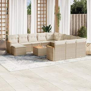 VidaXL 13-delige Loungeset met kussens poly rattan beige