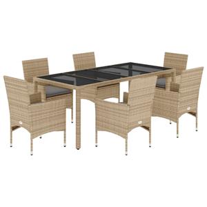 vidaXL 7-delige Tuinset met kussens poly rattan en glas beige