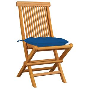 vidaXL Tuinstoelen 4 st met blauwe kussens massief teakhout