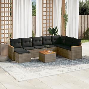 VidaXL 9-delige Loungeset met kussens poly rattan grijs