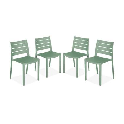 4er Set Gartenstühle aus Kunststoff, stapelbar - Graugrün - Sweeek