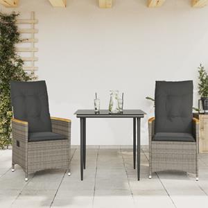 vidaXL Tuinstoelen 2 st verstelbaar met kussens poly rattan grijs