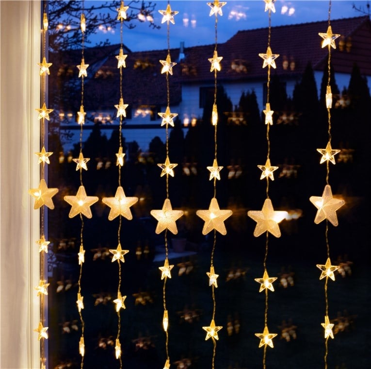 Goobay Lichtgordijn met sterren voor buiten - 80 LEDs - Warm wit - 1 meter - Kerstverlichting
