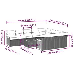 vidaXL 11-delige Loungeset met kussens poly rattan grijs