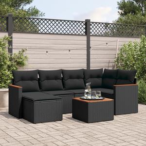 VidaXL 7-delige Loungeset met kussens poly rattan zwart