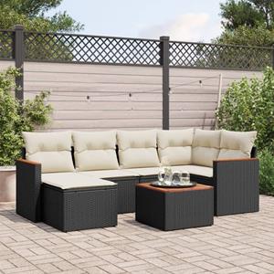 VidaXL 7-delige Loungeset met kussens poly rattan zwart