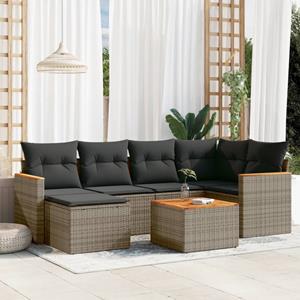 VidaXL 7-delige Loungeset met kussens poly rattan grijs