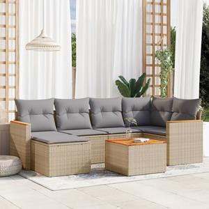 VidaXL 7-delige Loungeset met kussens poly rattan beige