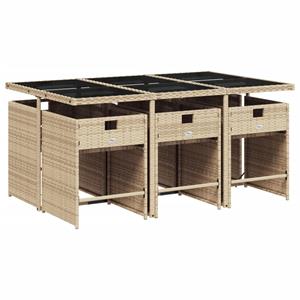 vidaXL 7-delige Tuinset met kussens poly rattan gemengd beige