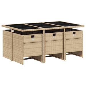 vidaXL 7-delige Tuinset met kussens poly rattan gemengd beige