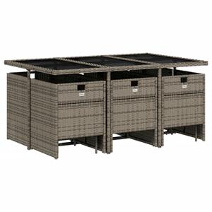 vidaXL 11-delige Tuinset met kussens poly rattan grijs