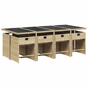 vidaXL 9-delige Tuinset met kussens poly rattan beige