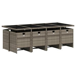 vidaXL 9-delige Tuinset met kussens poly rattan grijs