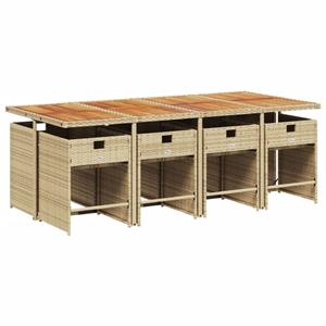 vidaXL 9-delige Tuinset met kussens poly rattan beige