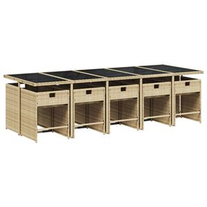 vidaXL 11-delige Tuinset met kussens poly rattan beige