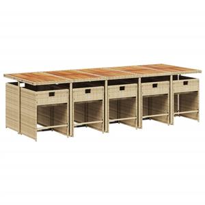 vidaXL 11-delige Tuinset met kussens poly rattan beige