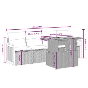 vidaXL 5-delige Loungeset met kussens poly rattan grijs