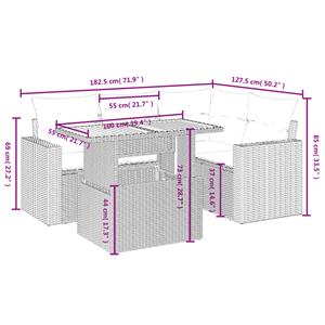 vidaXL 5-delige Loungeset met kussens poly rattan grijs