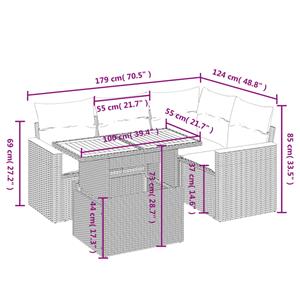 vidaXL 5-delige Loungeset met kussens poly rattan grijs