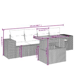 vidaXL 5-delige Loungeset met kussens poly rattan grijs