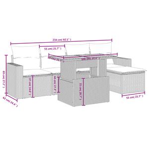 vidaXL 6-delige Loungeset met kussens poly rattan grijs