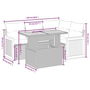 vidaXL 5-delige Loungeset met kussens poly rattan grijs