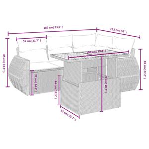 vidaXL 5-delige Loungeset met kussens poly rattan grijs