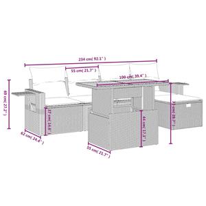 vidaXL 6-delige Loungeset met kussens poly rattan grijs