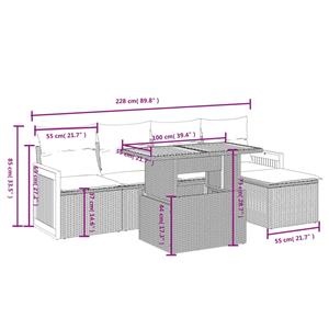 vidaXL 6-delige Loungeset met kussens poly rattan grijs