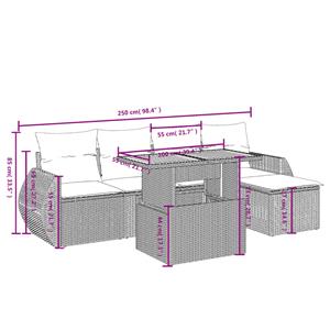 vidaXL 6-delige Loungeset met kussens poly rattan grijs