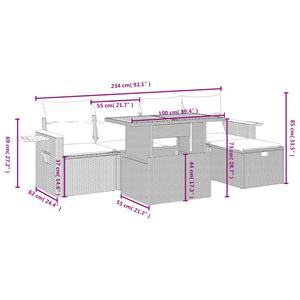 vidaXL 6-delige Loungeset met kussens poly rattan grijs