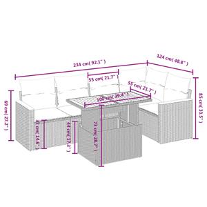 vidaXL 6-delige Loungeset met kussens poly rattan grijs