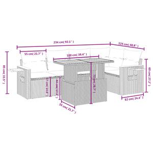 vidaXL 6-delige Loungeset met kussens poly rattan grijs