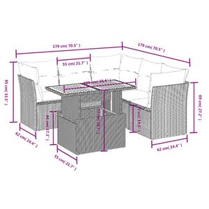 vidaXL 5-delige Loungeset met kussens poly rattan grijs