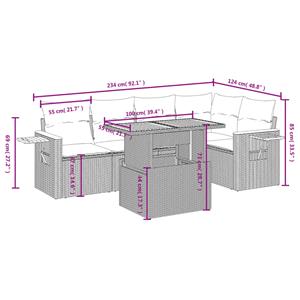 vidaXL 6-delige Loungeset met kussens poly rattan grijs