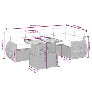 vidaXL 6-delige Loungeset met kussens poly rattan grijs