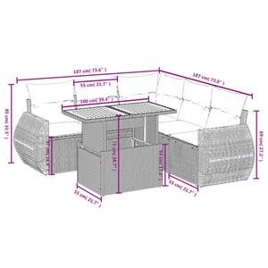 vidaXL 6-delige Loungeset met kussens poly rattan grijs