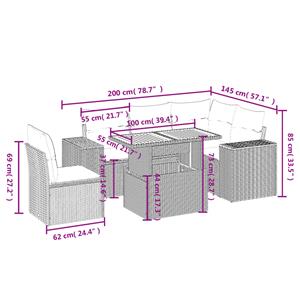 vidaXL 6-delige Loungeset met kussens poly rattan grijs