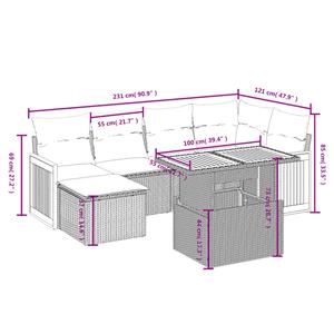 vidaXL 7-delige Loungeset met kussens poly rattan grijs