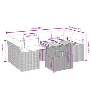 vidaXL 7-delige Loungeset met kussens poly rattan grijs