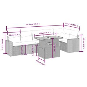 vidaXL 7-delige Loungeset met kussens poly rattan grijs